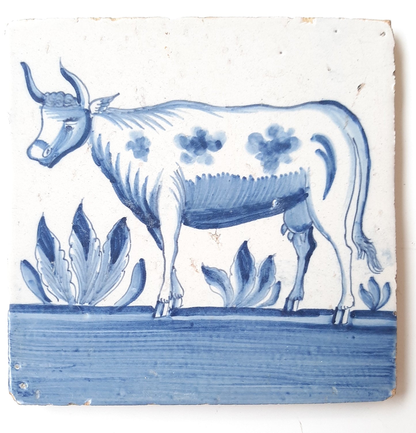 Antique Delft Tiles (Pair) | Dutch set Horse & Cow Majolica, 1750, 18th, rare