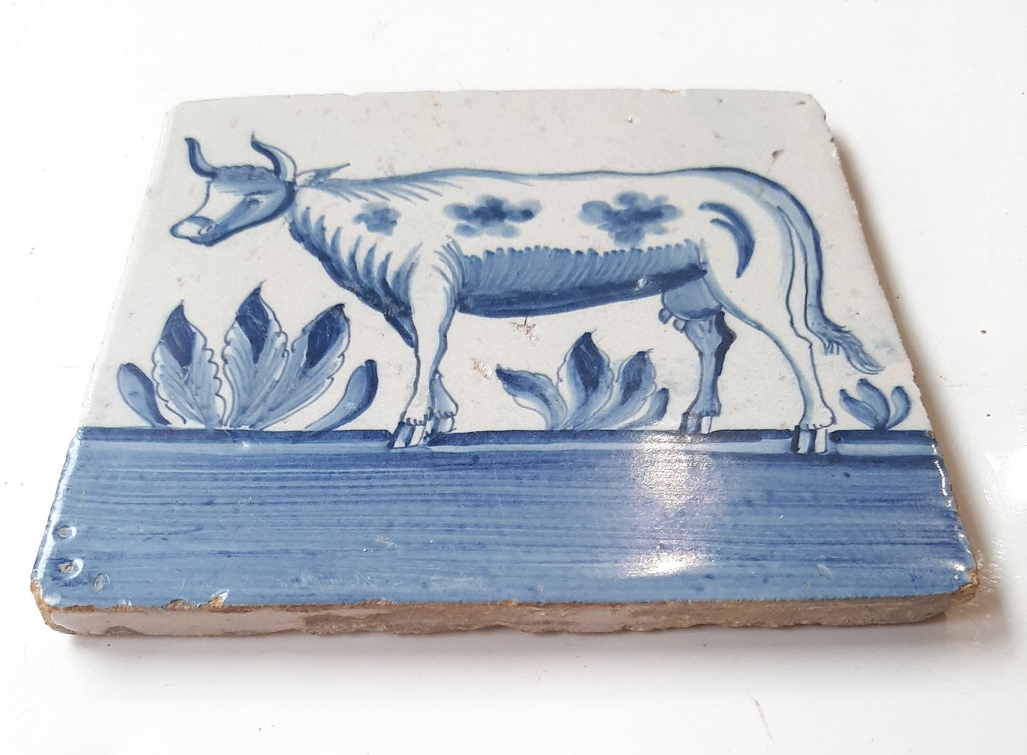 Antique Delft Tiles (Pair) | Dutch set Horse & Cow Majolica, 1750, 18th, rare