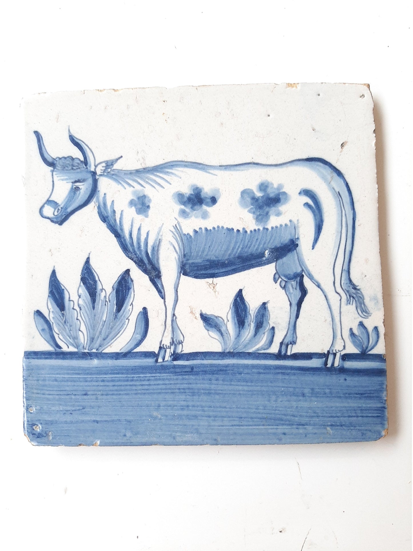 Antique Delft Tiles (Pair) | Dutch set Horse & Cow Majolica, 1750, 18th, rare