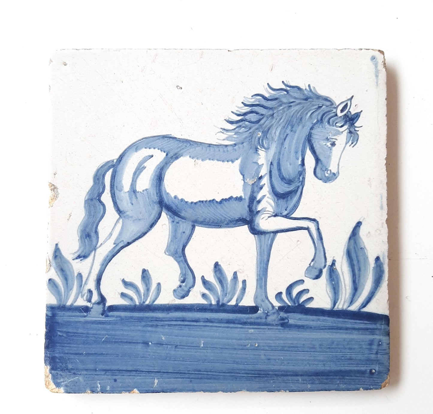 Antique Delft Tiles (Pair) | Dutch set Horse & Cow Majolica, 1750, 18th, rare