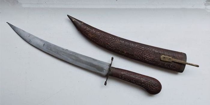Handcarved Kukri Knife, Indian Hunting Knife with Sheath