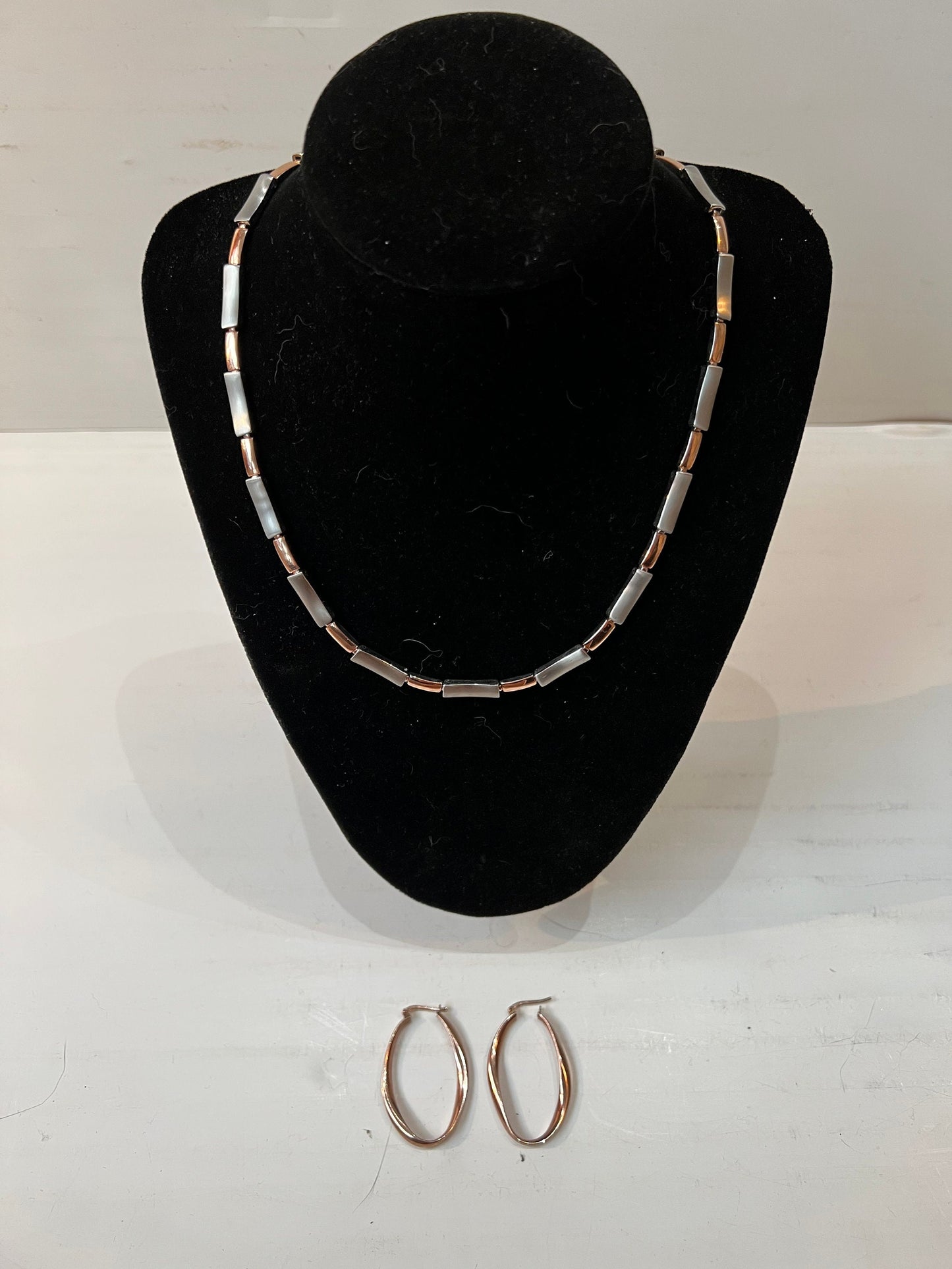 Minimalist Steel Jewelry Set: Rose Gold Earrings, Silver Necklace