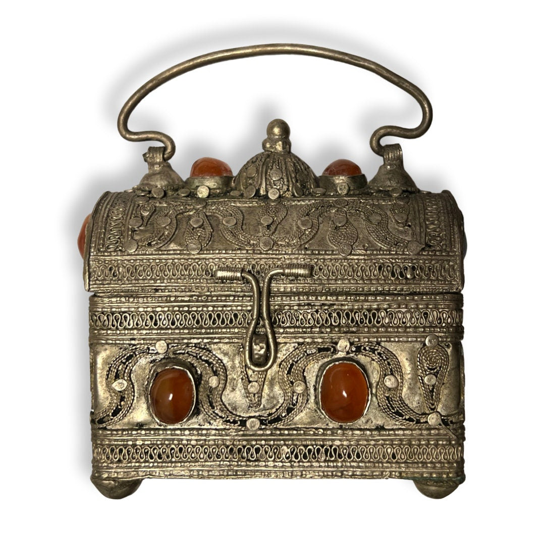 antique silver gemstone bridal filigrain  case Antieke zilveren filigraan cassette met carneool