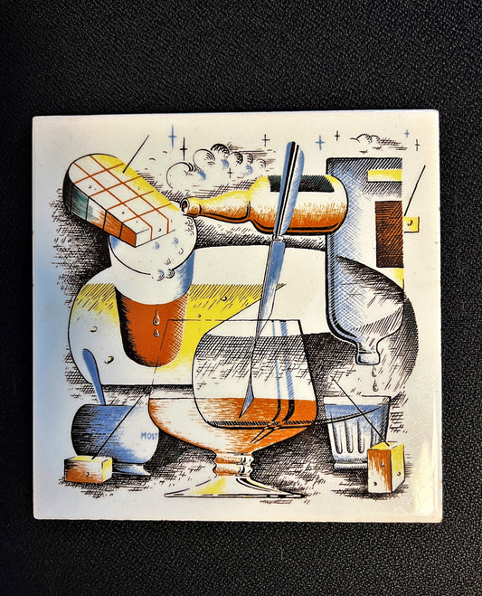 Vintage Belgian Art Tile – Cubist Surrealist Ceramic, 1970s Design