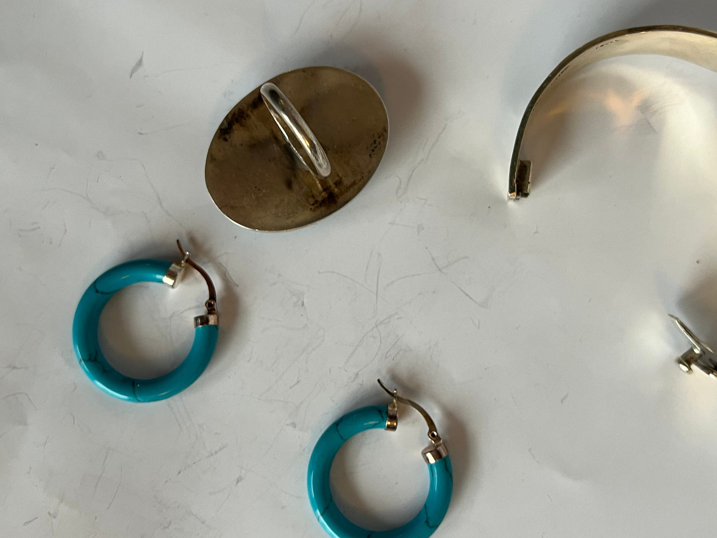 Turquoise Sterling Silver Jewelry Set: Bracelet, Ring, Earrings