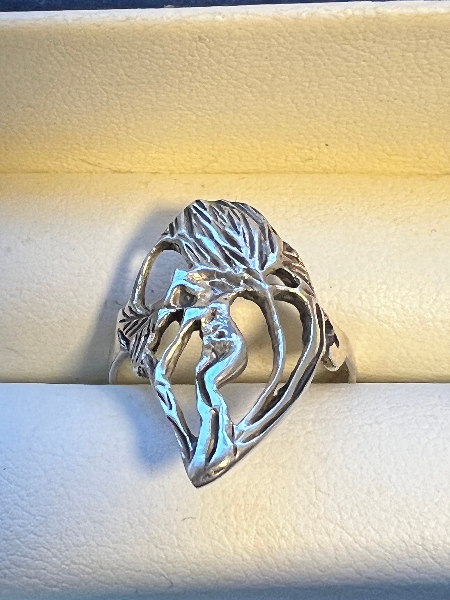 Sterling Silver Floral Locket & Art Nouveau Ring Set, Antique Jewelry