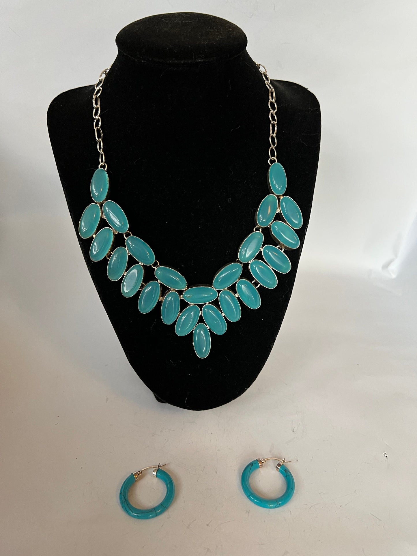 Turquoise Jewelry Set: Sterling Silver Necklace & Earrings, Boho Beach