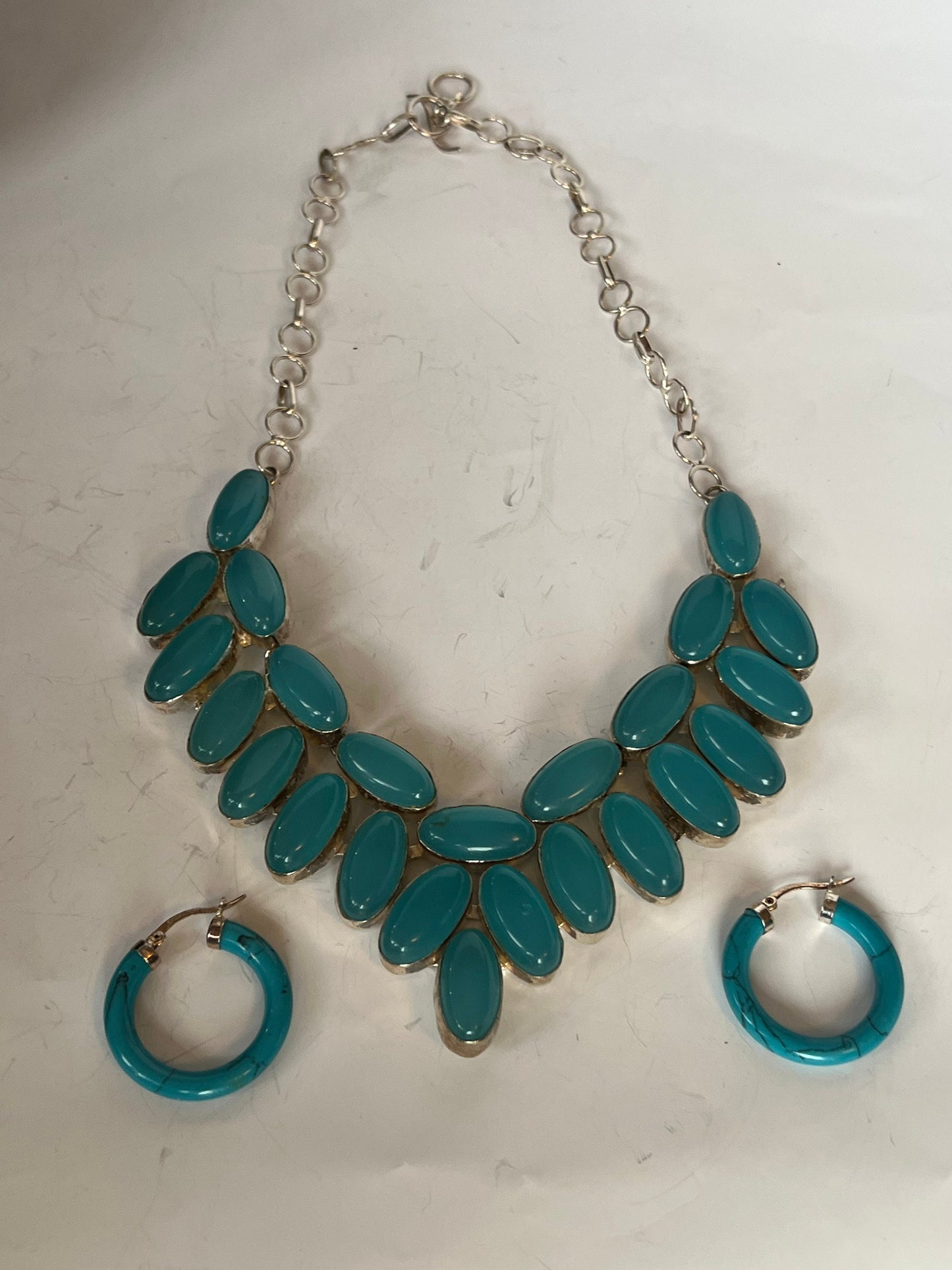 Turquoise Jewelry Set: Sterling Silver Necklace & Earrings, Boho Beach