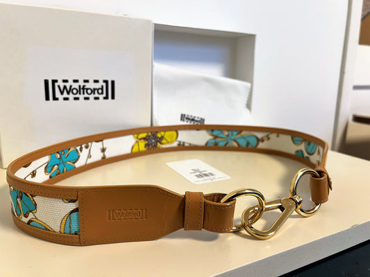 Wolford Designer Belt, Lucky Turquoise, Multicolor Leather Band, Size 85