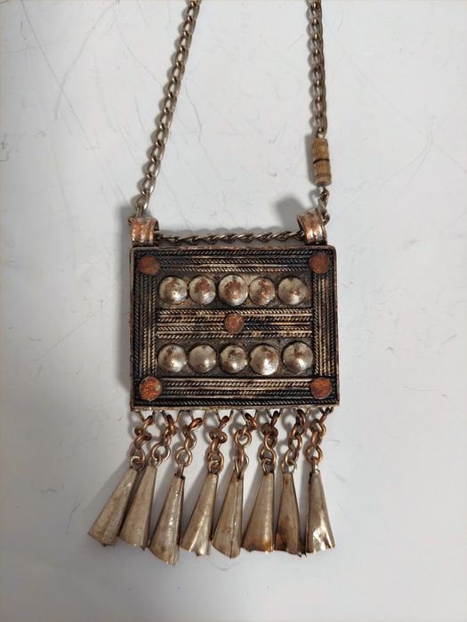 Antique Silver Tribal Necklace with Bird Ring & Bells
