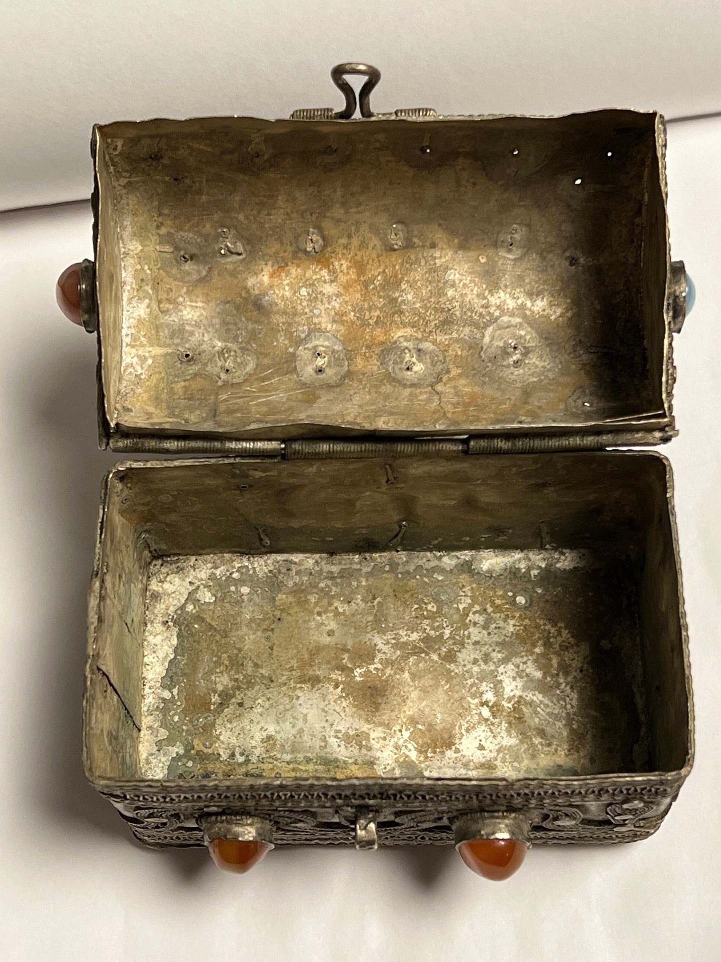 antique silver gemstone bridal filigrain  case Antieke zilveren filigraan cassette met carneool