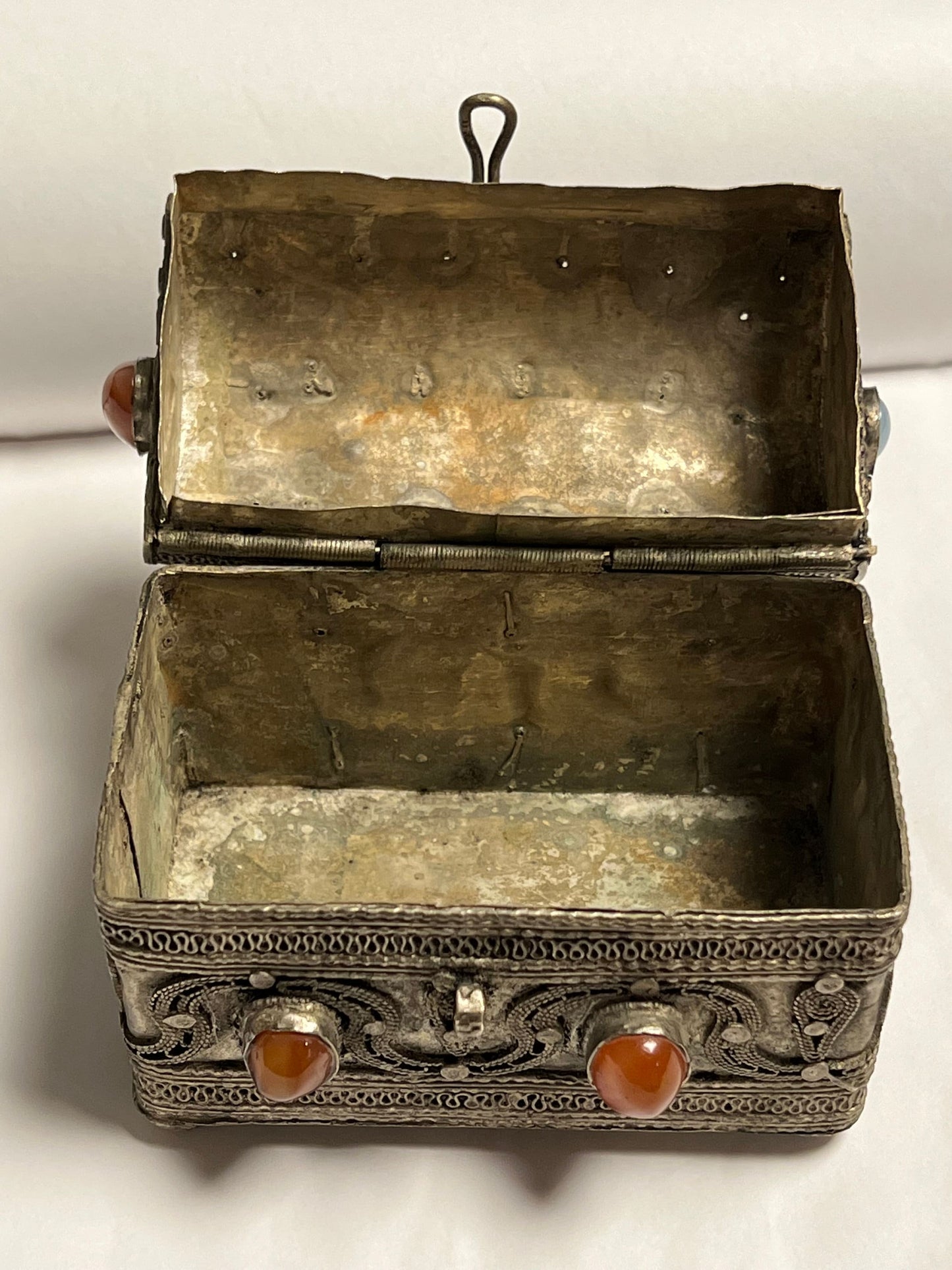 antique silver gemstone bridal filigrain  case Antieke zilveren filigraan cassette met carneool