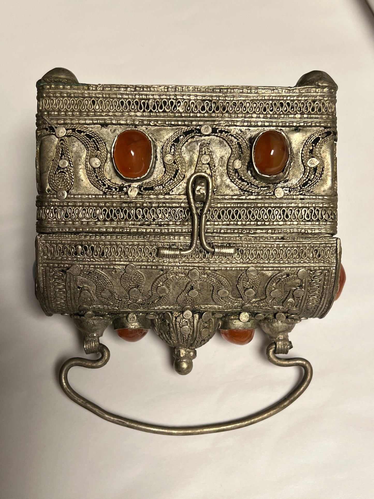 antique silver gemstone bridal filigrain  case Antieke zilveren filigraan cassette met carneool