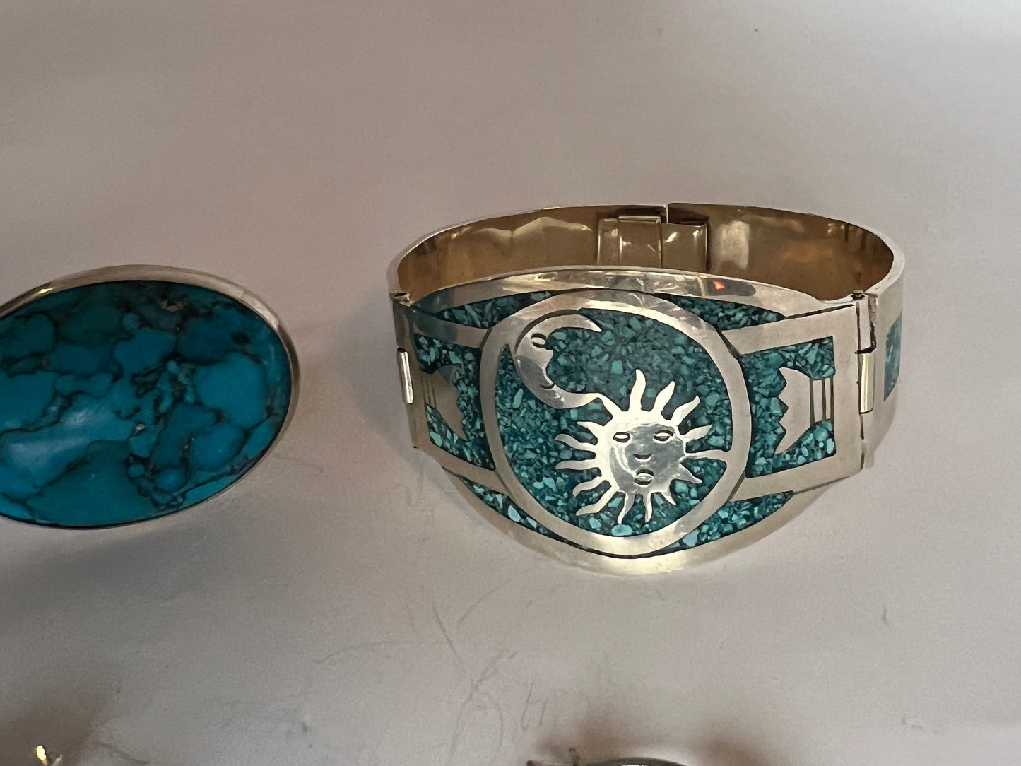 Turquoise Sterling Silver Jewelry Set: Bracelet, Ring, Earrings
