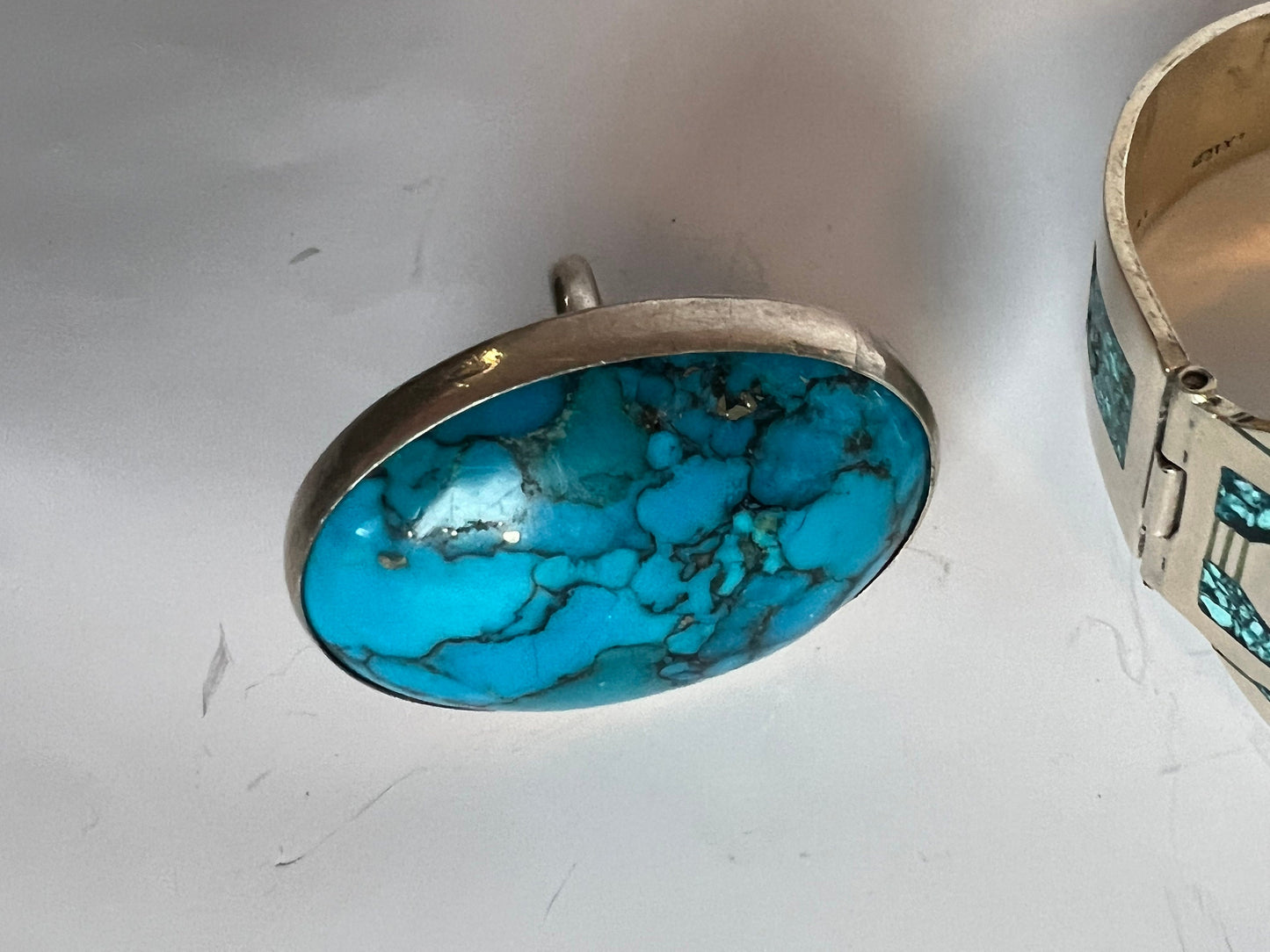 Turquoise Sterling Silver Jewelry Set: Bracelet, Ring, Earrings