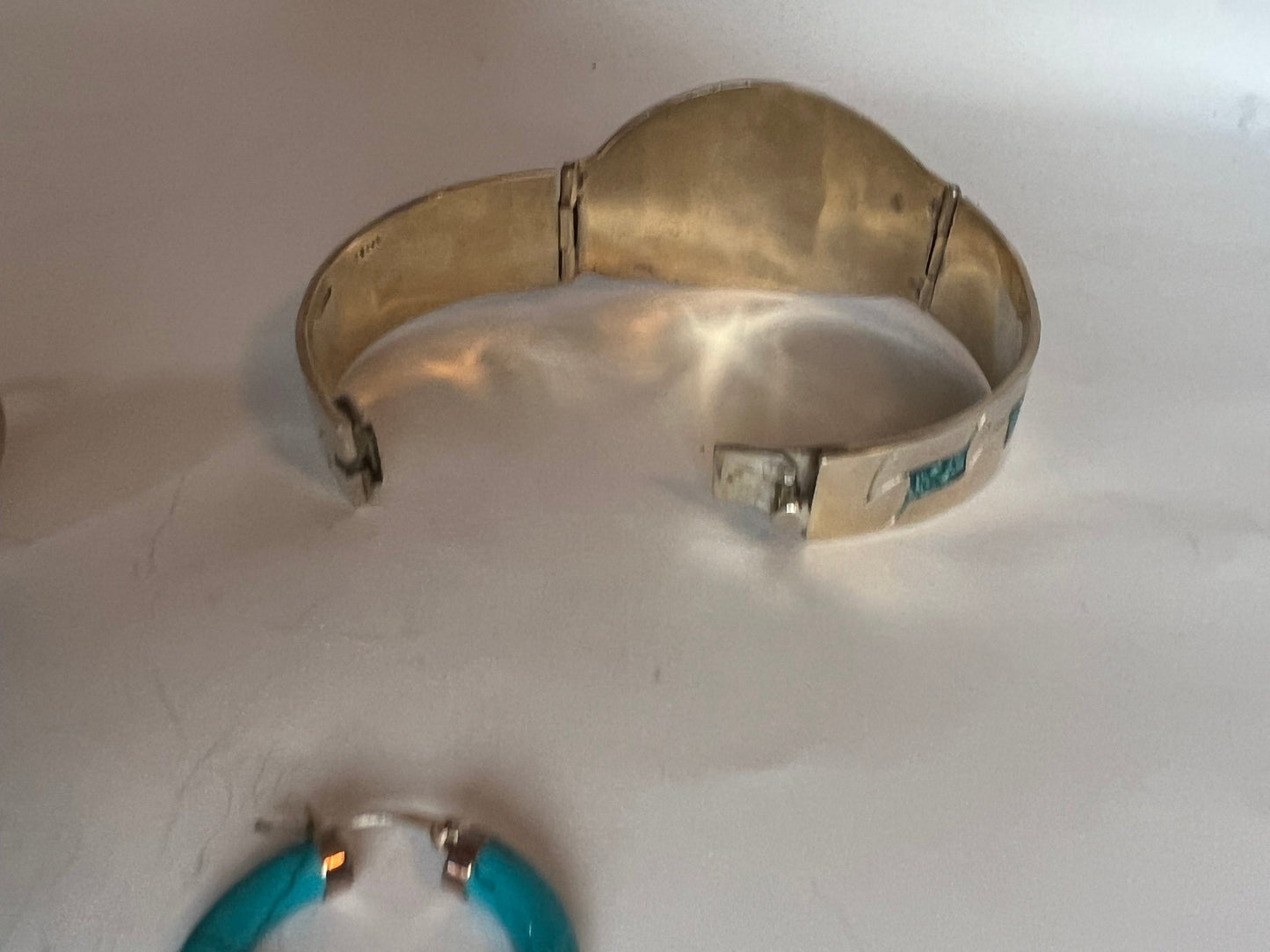Turquoise Sterling Silver Jewelry Set: Bracelet, Ring, Earrings