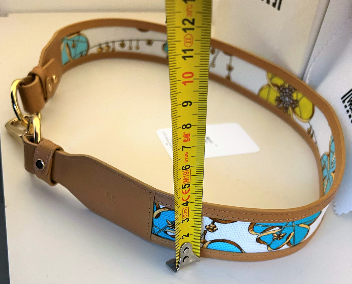 Wolford Designer Belt, Lucky Turquoise, Multicolor Leather Band, Size 85