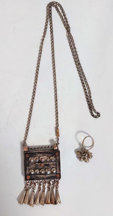 Antique Silver Tribal Necklace with Bird Ring & Bells