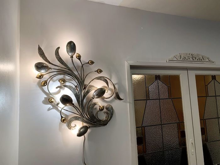 Italian Hollywood Regency Sconce, Gold & Silver Laminated Iron, Ciani Design