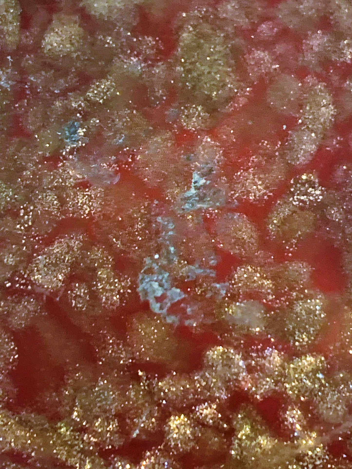 dikwandige murano schaal in robijn rood en goudbruin goudspikkels goldglass