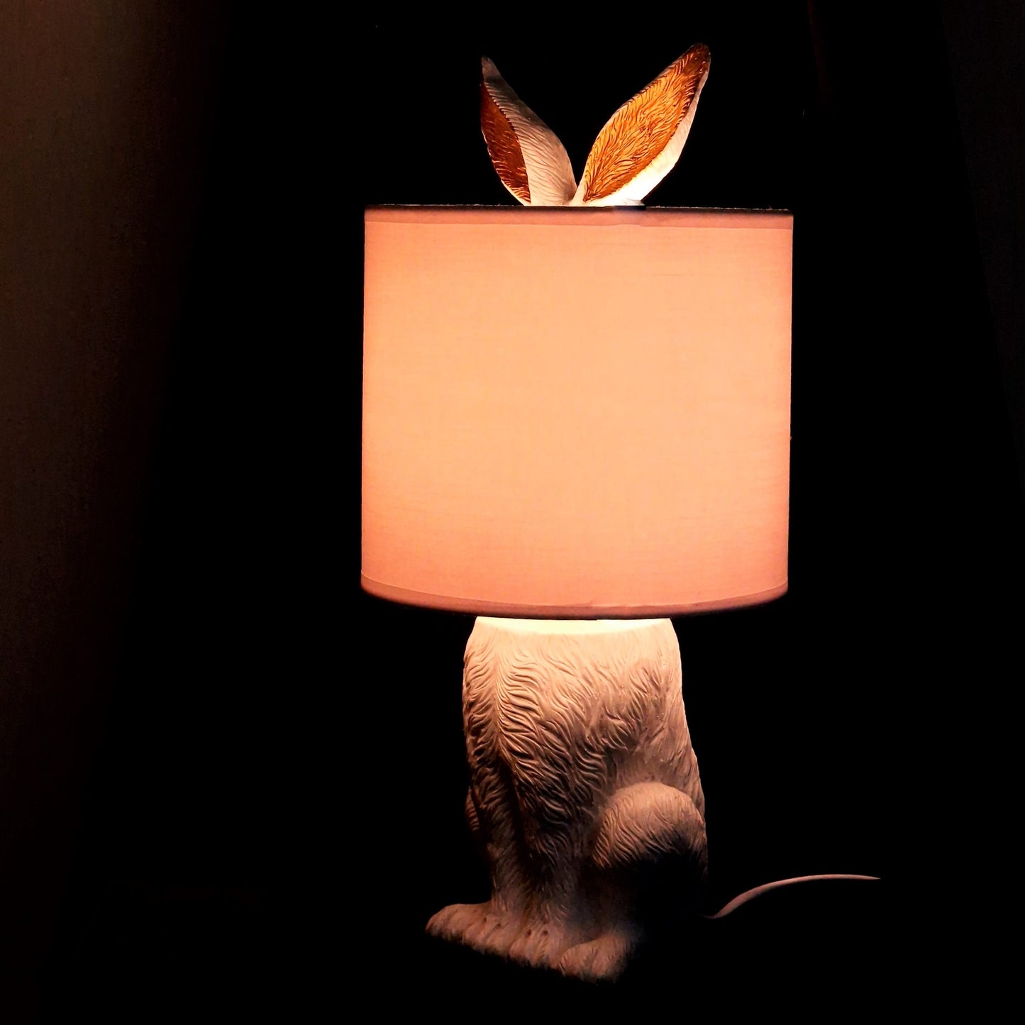 White Rabbit Table Lamp with Gold Ears, Nursery Decor