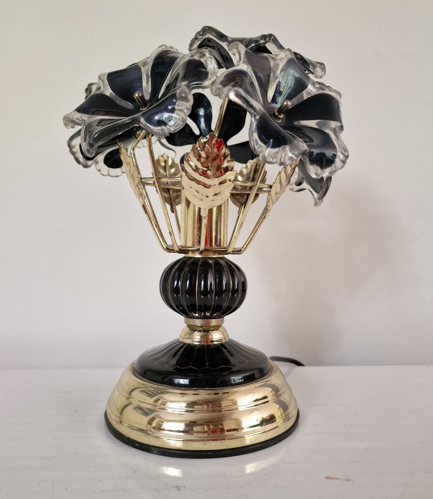 Vintage Flower Table Lamp, Retro Black Gold Kitchenette Lighting