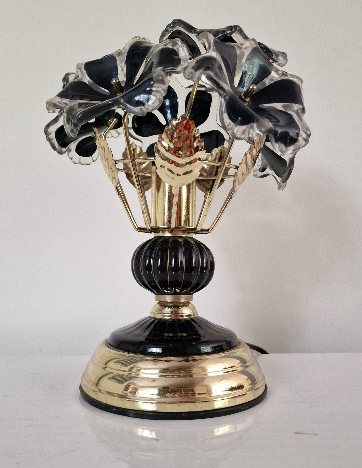 Vintage Flower Table Lamp, Retro Black Gold Kitchenette Lighting