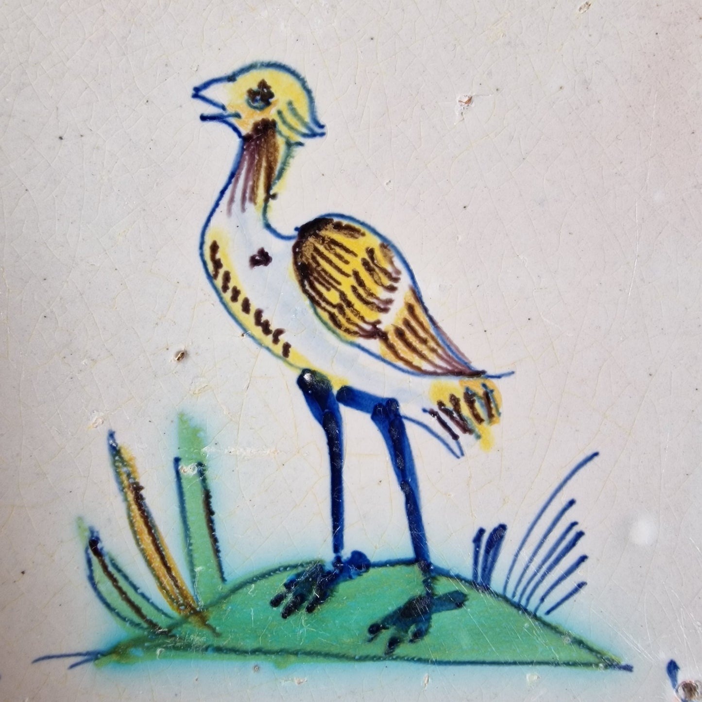 Antique Dutch Tile – Polychrome Bird, Ox Head Motifs (1625-1640)