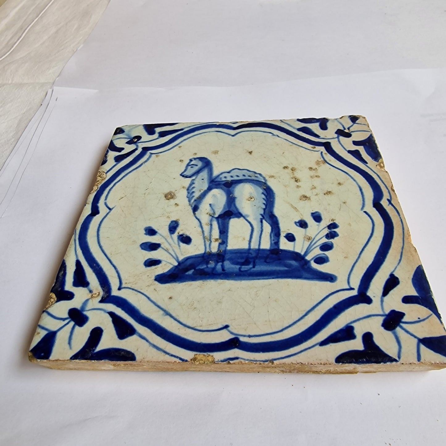 Antique Dutch Tile – Drommedaris Camel, Wanli Motif (1620-1650)
