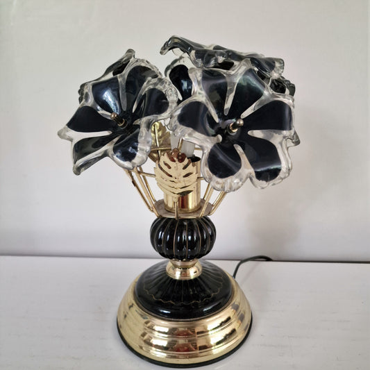 Vintage Flower Table Lamp, Retro Black Gold Kitchenette Lighting