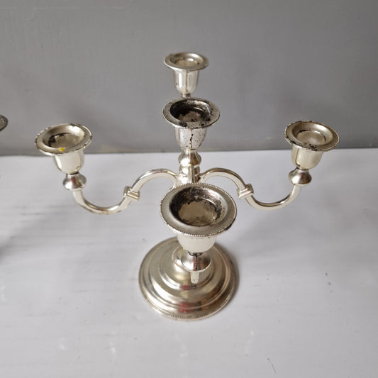 Art Deco Hollandse tafelkandelaar voor 5 kaarsen met parelrand, midcentury