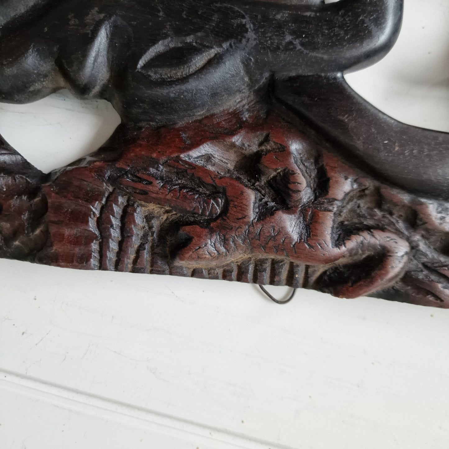 African Hand Carved Elephant Wood Panel, Vintage Wall Art (50x25x2 cm)