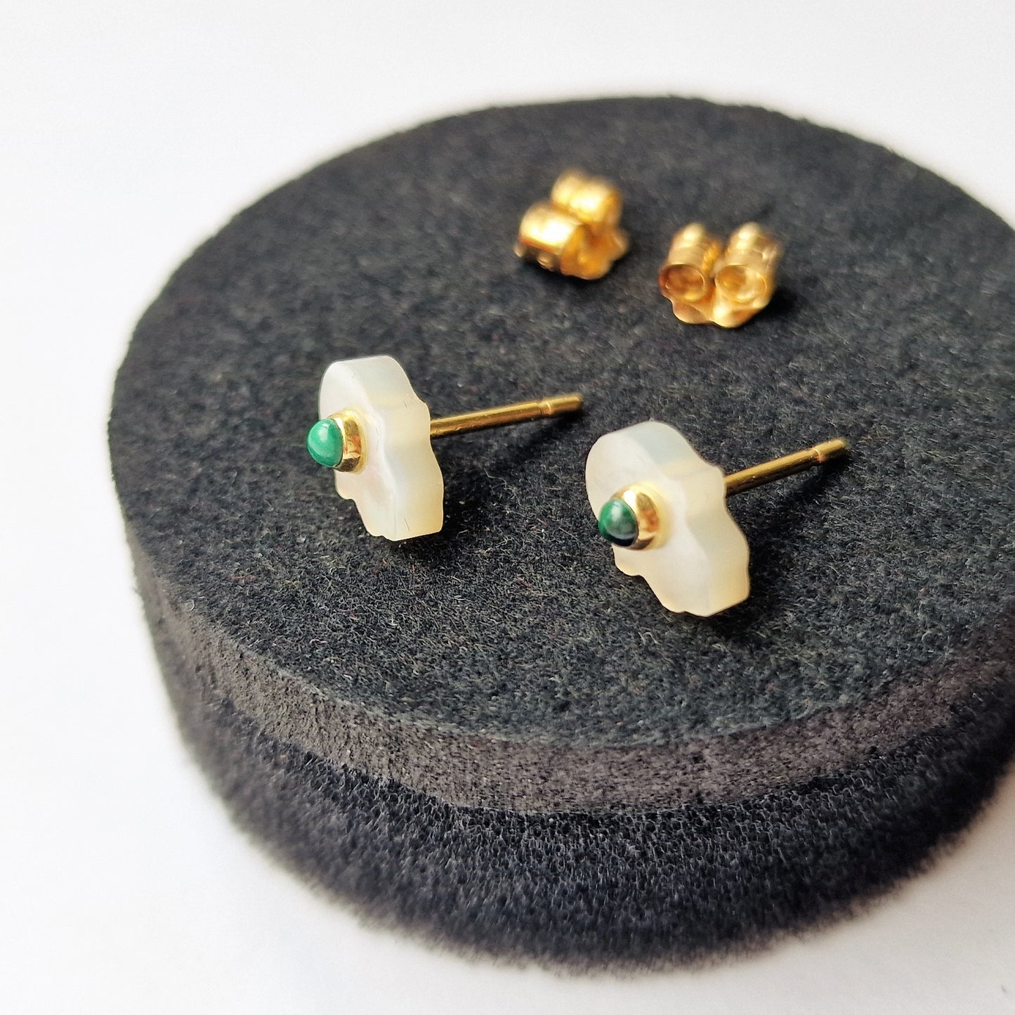 Tous 18K Gold Malachite Mother of Pearl Hamsa Earrings, New in Box