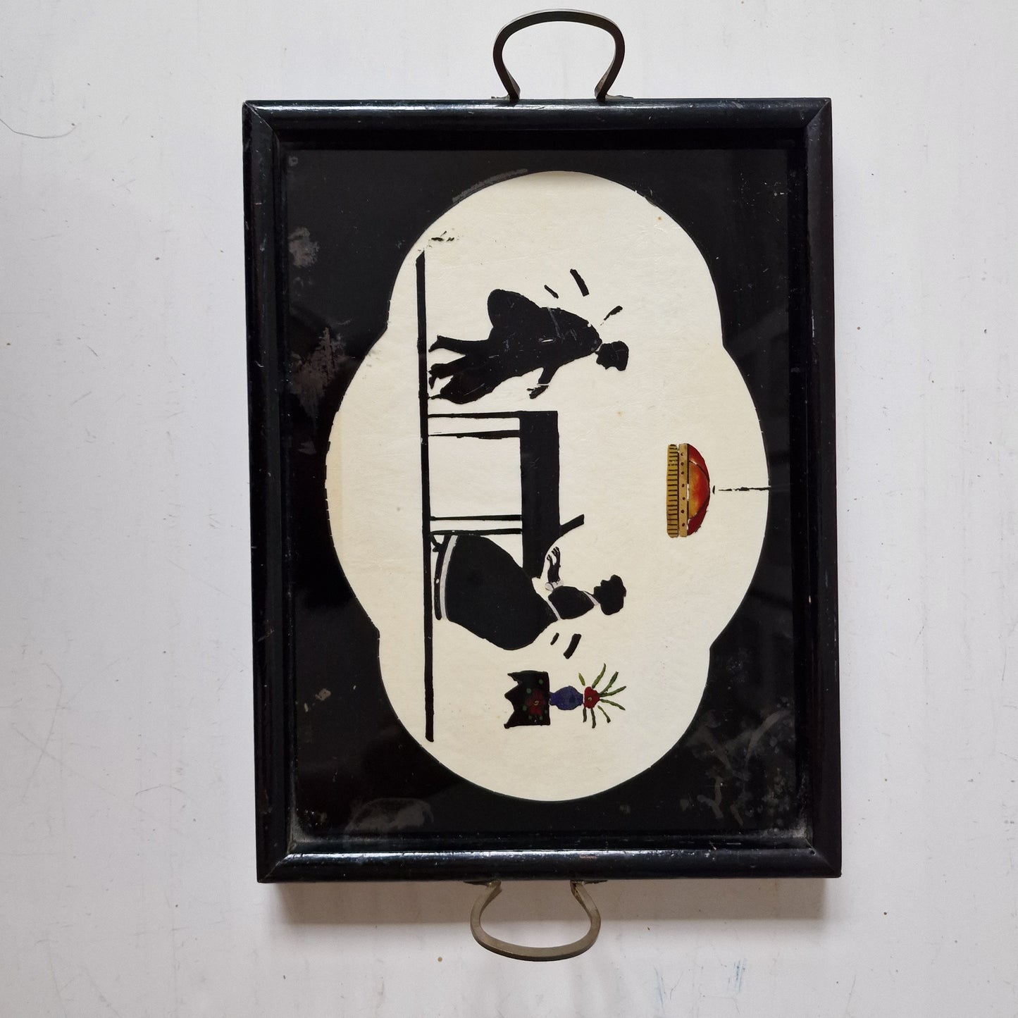 Antique French Silhouette Liquor Tray, Pianist Scene