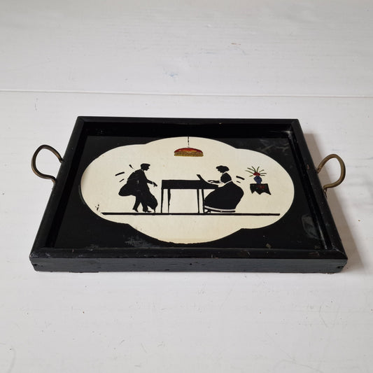Antique French Silhouette Liquor Tray, Pianist Scene
