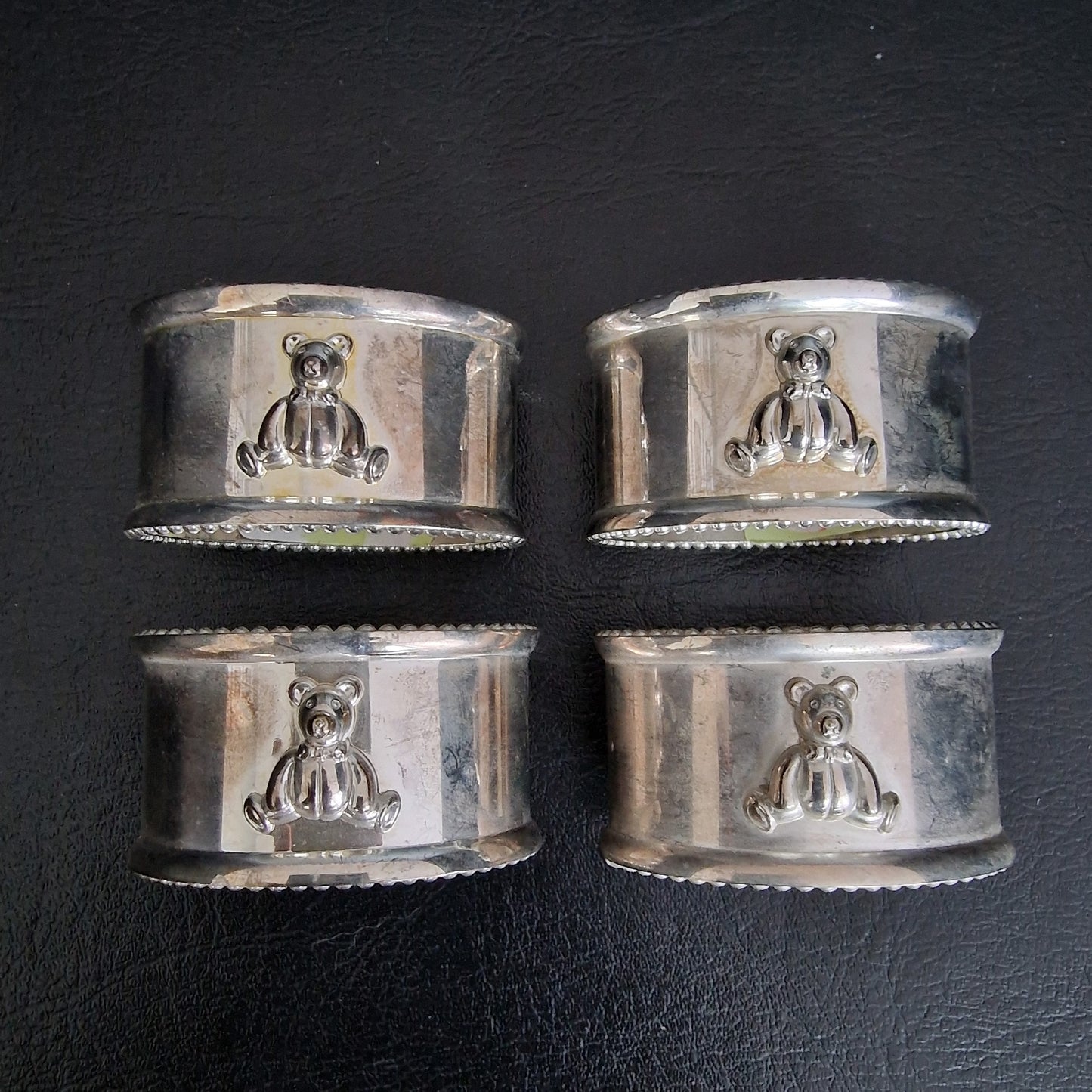 4 verzilverde servetringen teddybeer silver napkin rings teddybear