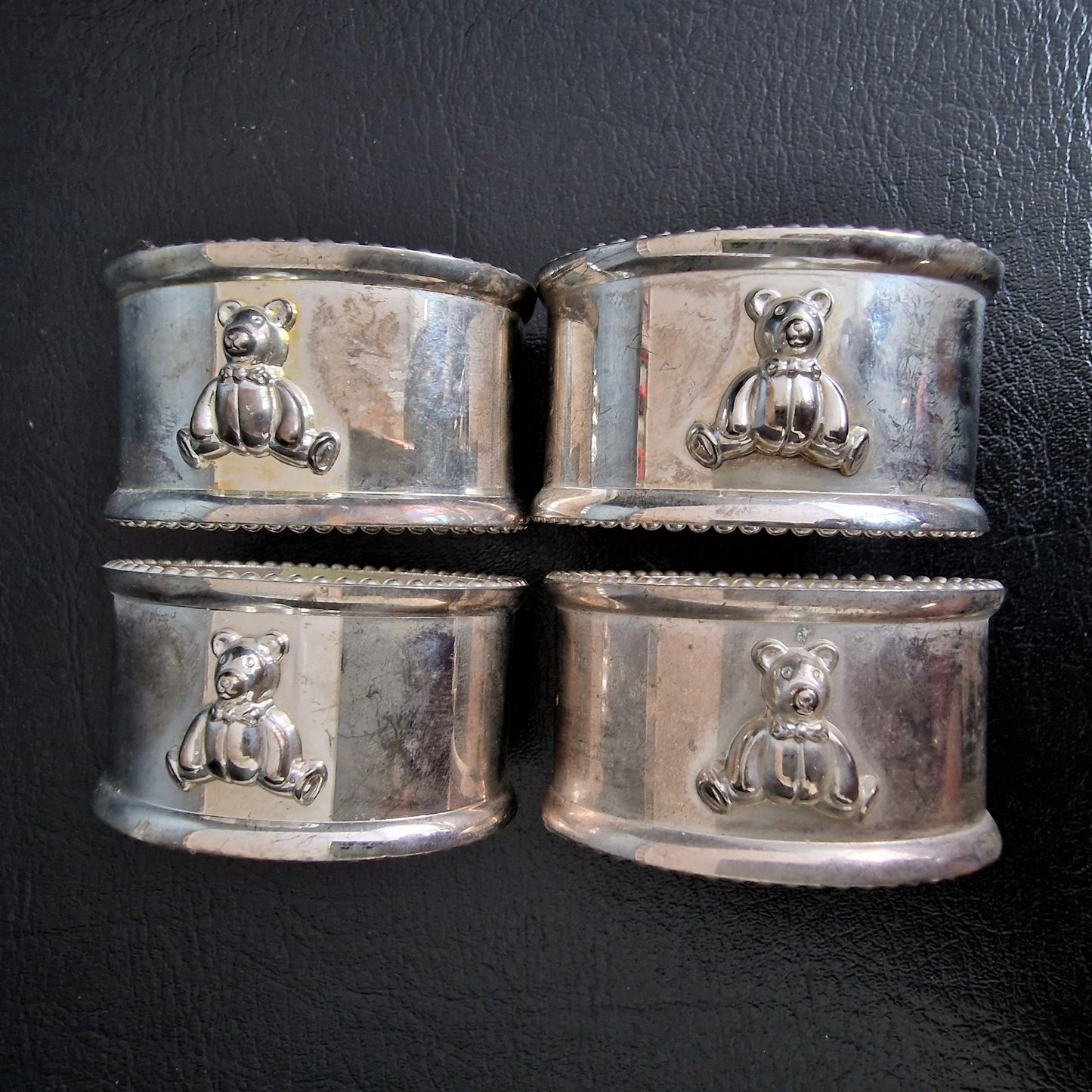 4 verzilverde servetringen teddybeer silver napkin rings teddybear