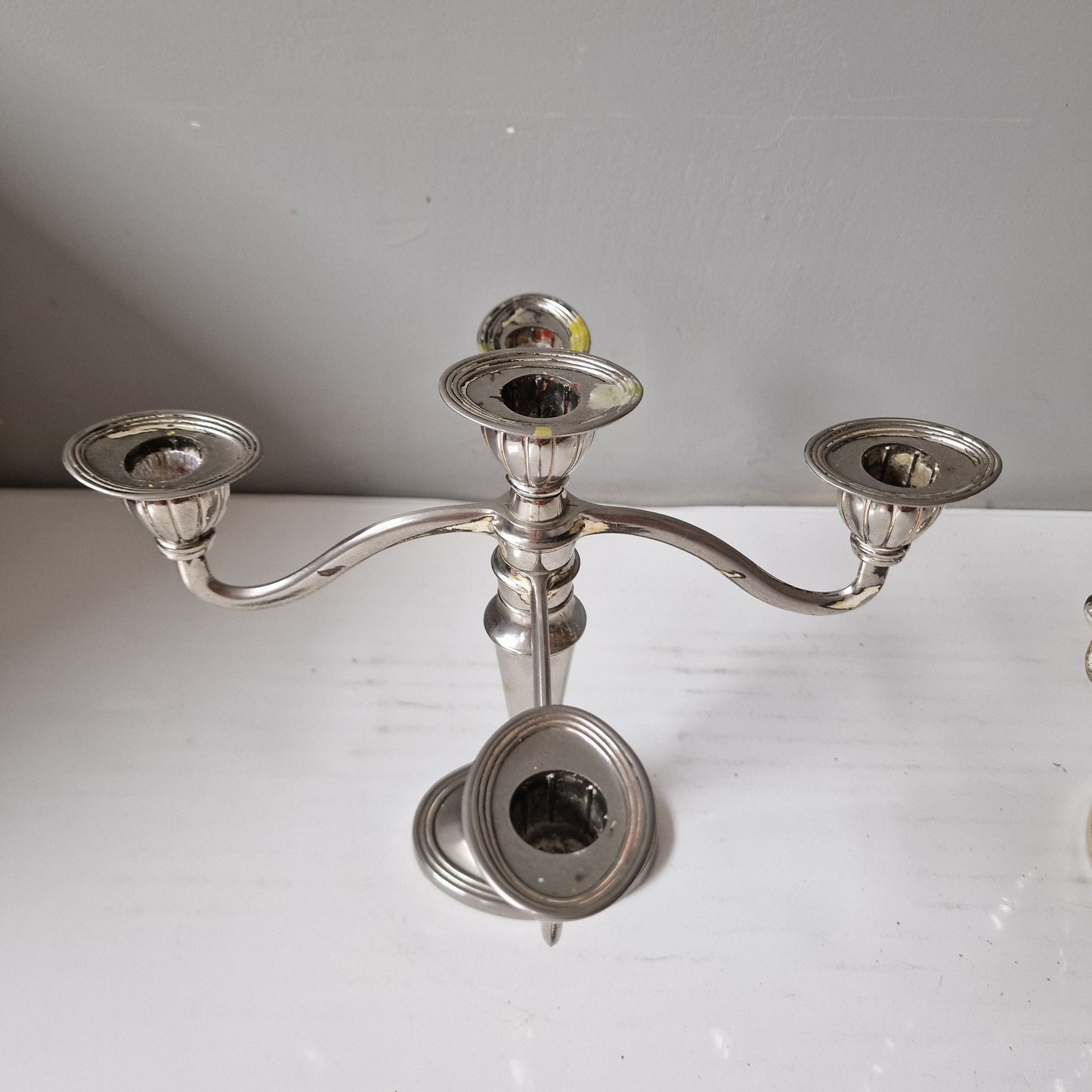 Art Deco Hollandse tafelkandelaar voor 5 kaarsen met ovale vormgeving, art deco periode