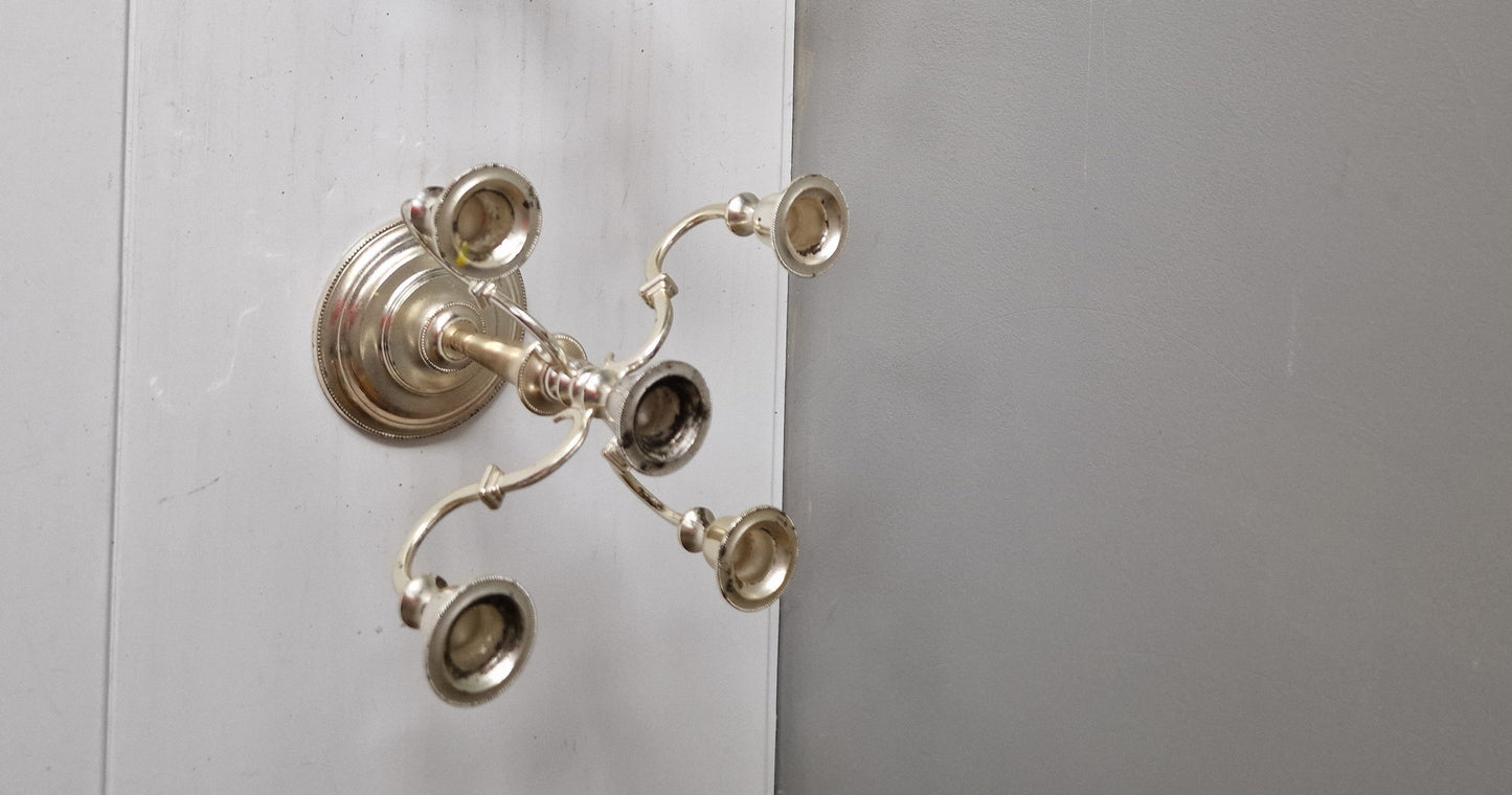 Art Deco Hollandse tafelkandelaar voor 5 kaarsen met parelrand, midcentury