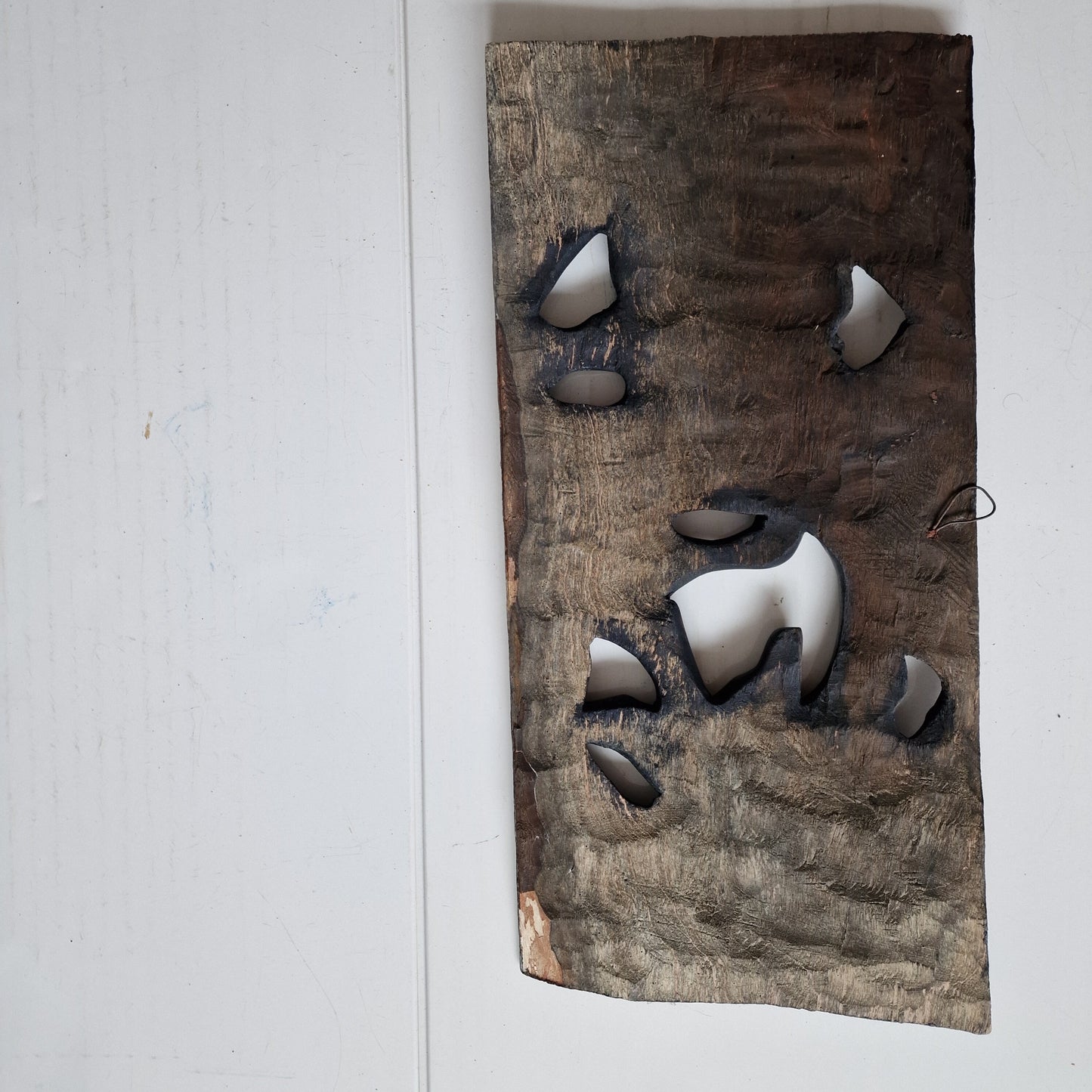 African Hand Carved Elephant Wood Panel, Vintage Wall Art (50x25x2 cm)