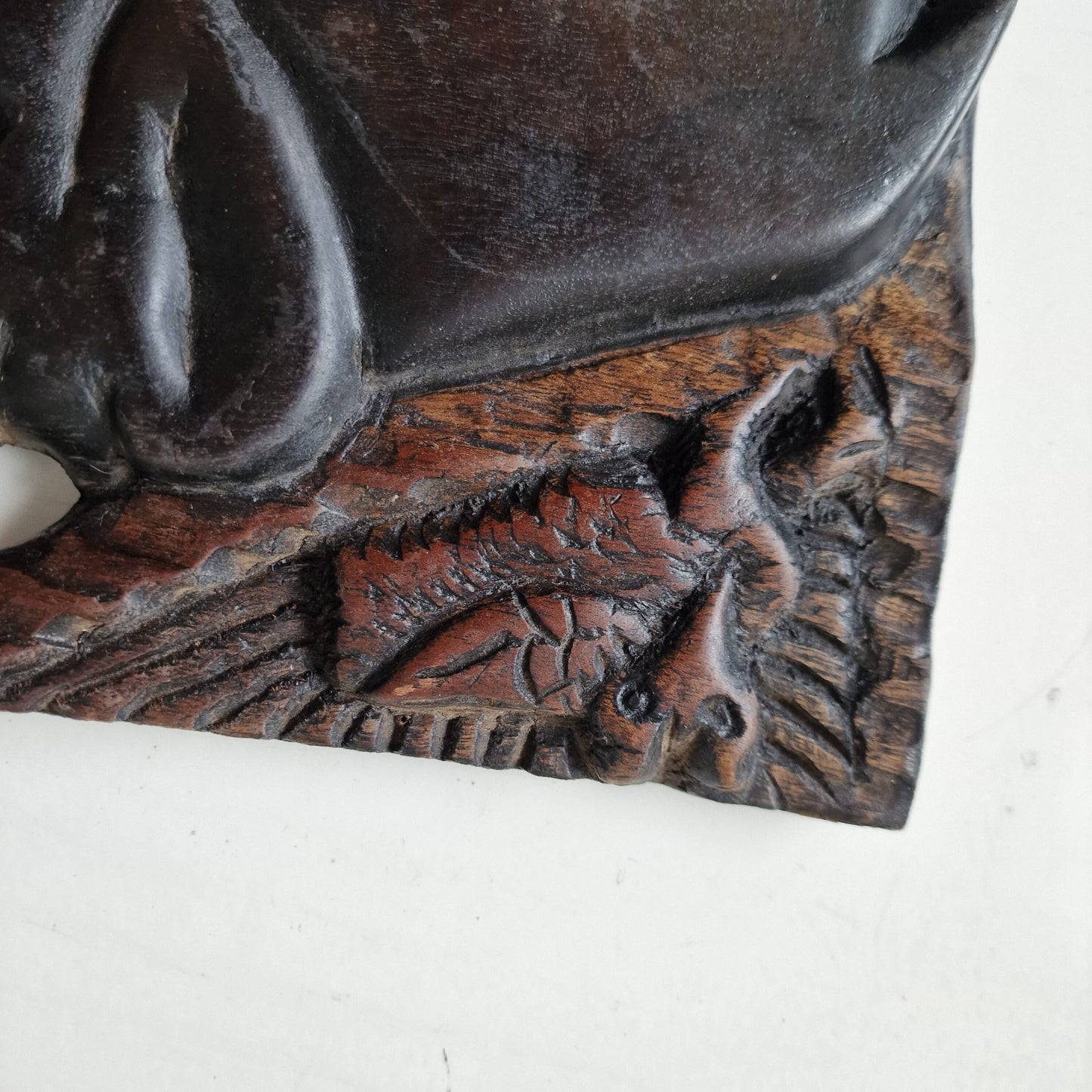 African Hand Carved Elephant Wood Panel, Vintage Wall Art (50x25x2 cm)