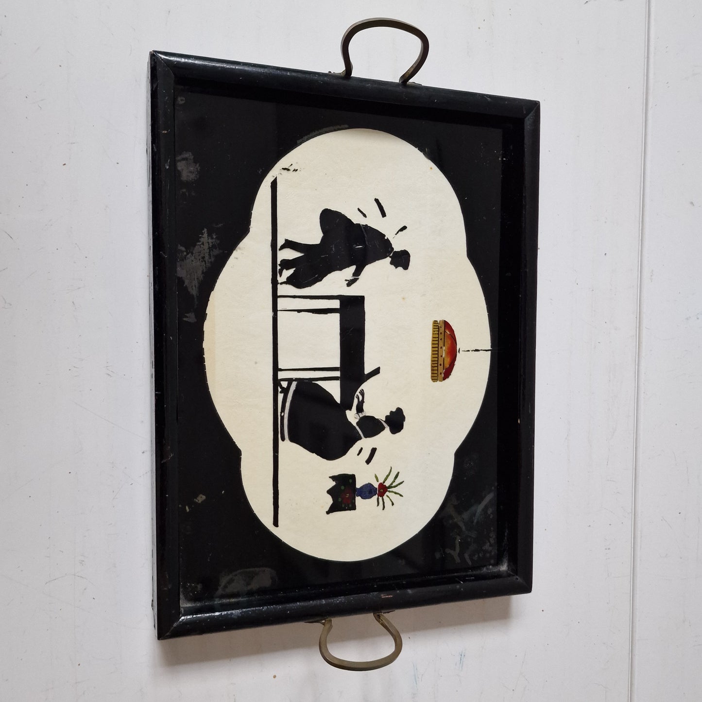 Antique French Silhouette Liquor Tray, Pianist Scene