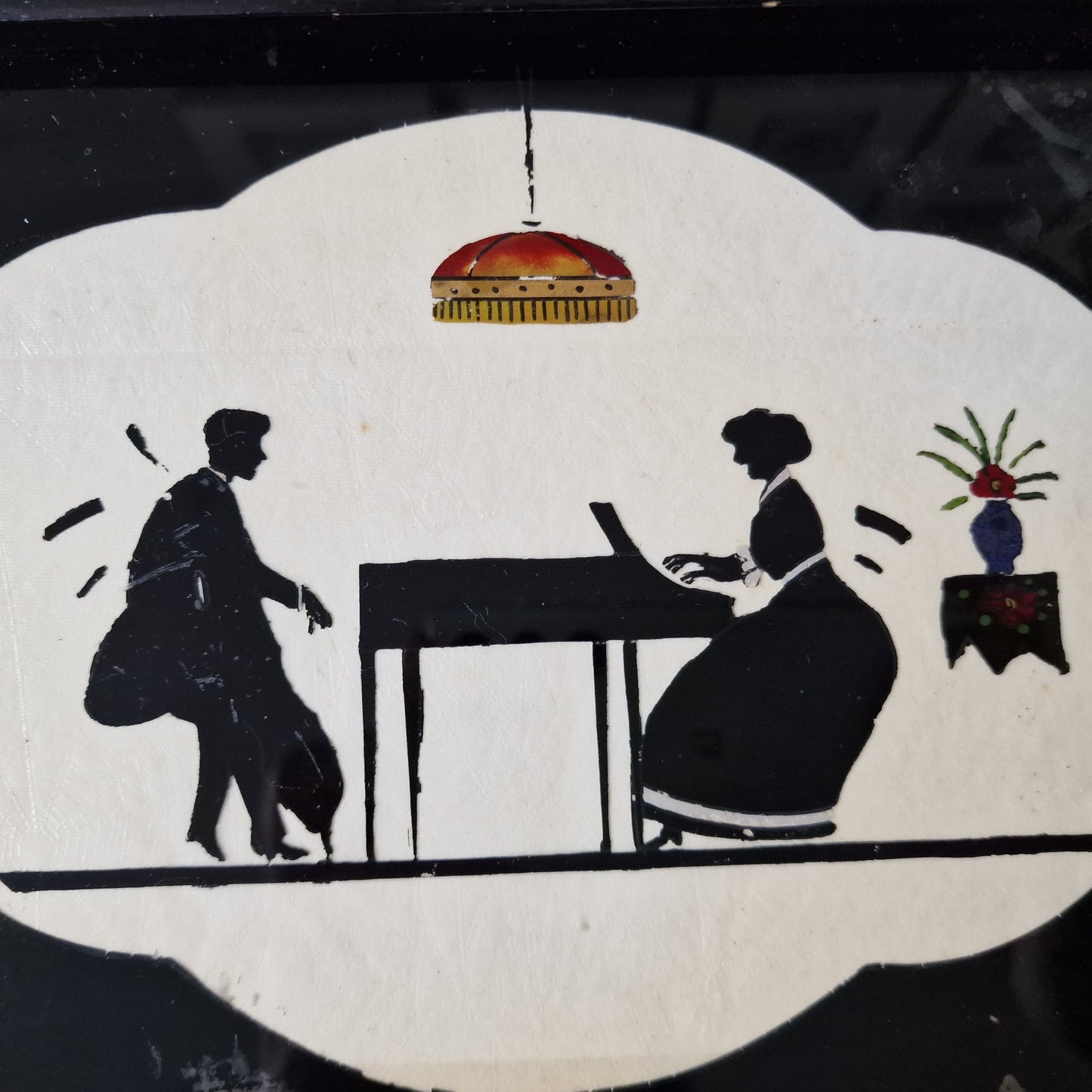 Antique French Silhouette Liquor Tray, Pianist Scene