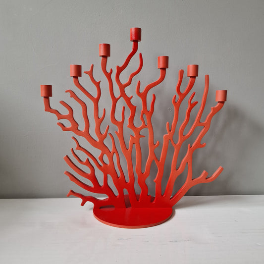 Driade Kosmo Tenochtitlan Candlestick, XL Red Metal Coral Design, Boxed