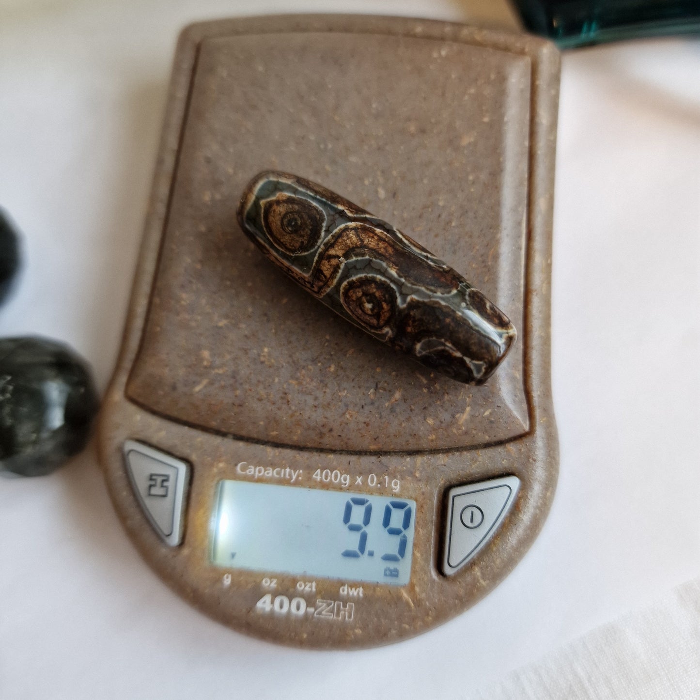 Antique Dzi Agate Beads: 9 Eye, 3 Eye, Labradorite, Silver Accents (6 beads)