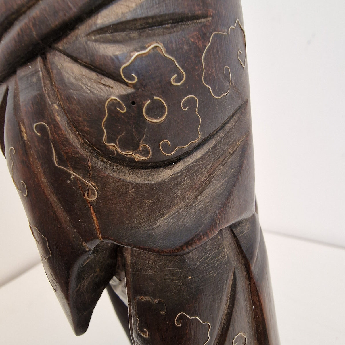 Antique Rosewood Wise Man Figure – Chinese Niello Inlay, Early 20th Century
