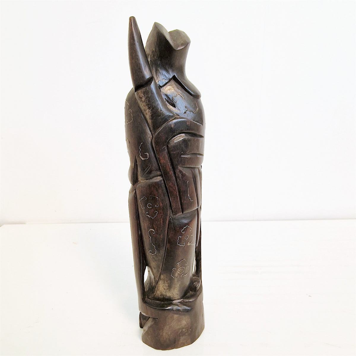 Antique Rosewood Wise Man Figure – Chinese Niello Inlay, Early 20th Century