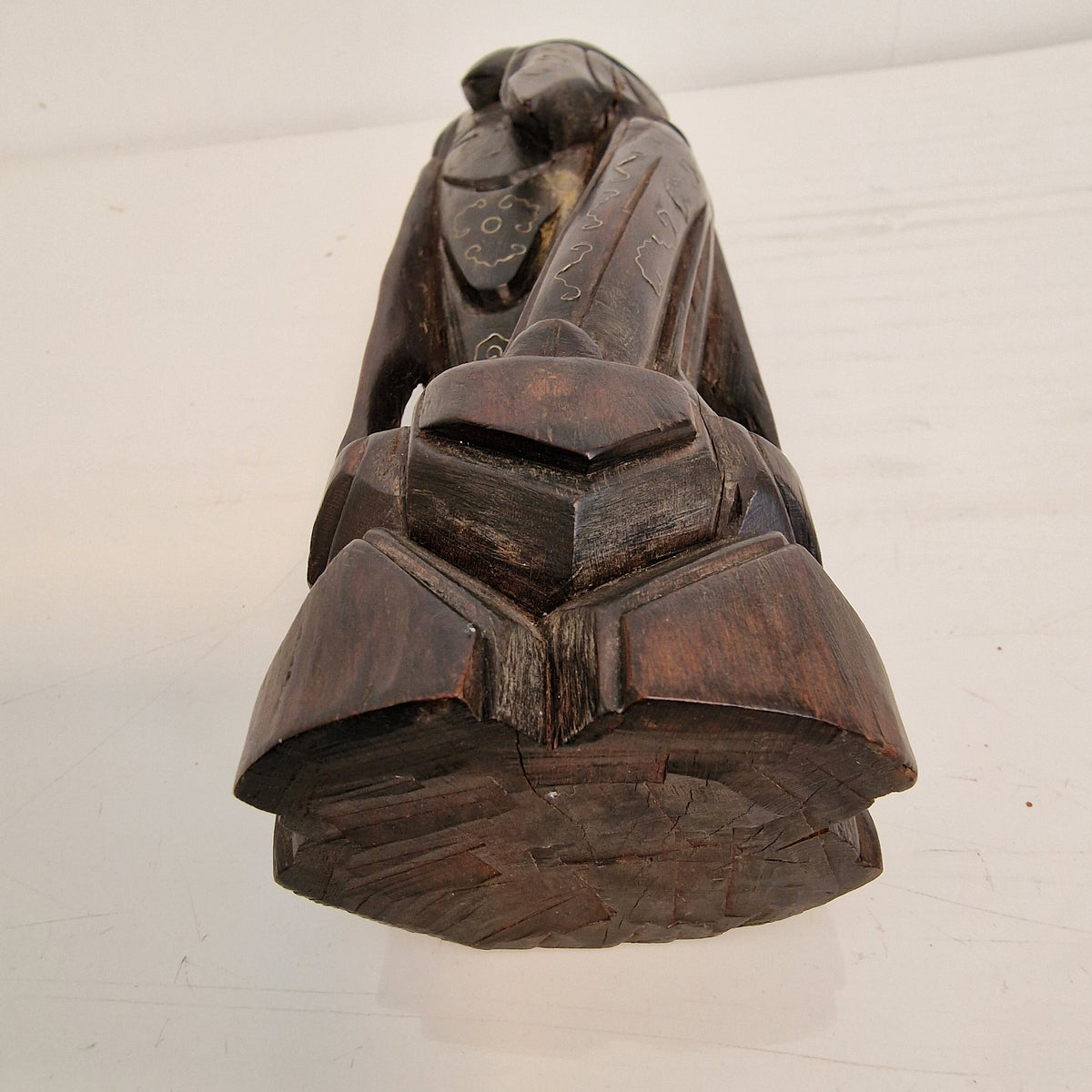 Antique Rosewood Wise Man Figure – Chinese Niello Inlay, Early 20th Century
