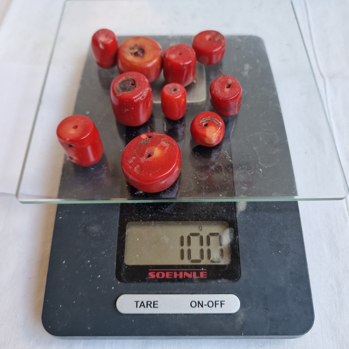bloedkoraal kralen, red coral beads, 100 grams, more available