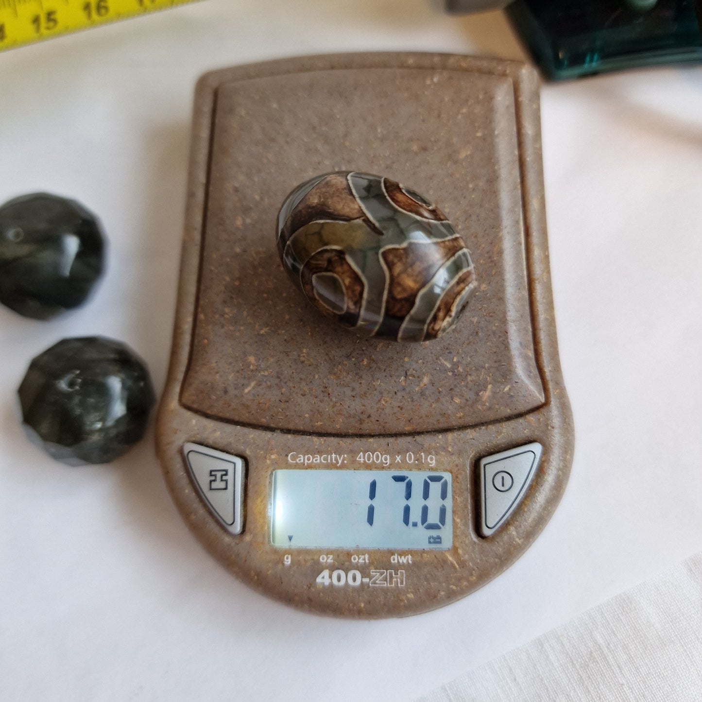 Antique Dzi Agate Beads: 9 Eye, 3 Eye, Labradorite, Silver Accents (6 beads)